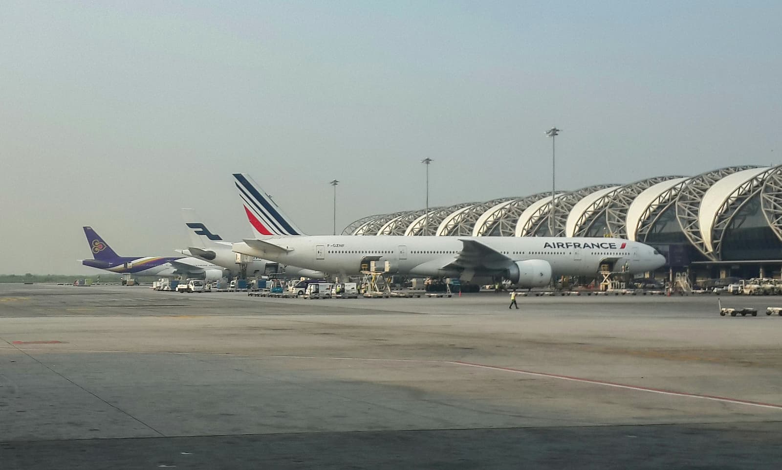 Airplanes parked at Suvarnabhumi Airport in Bangkok. 