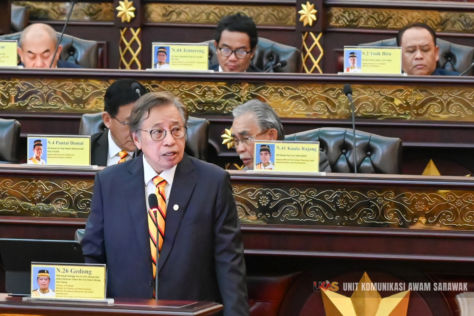 Sarawak Premier Abang Johari presents budget proposal including Net Zero and Carbon Plan.