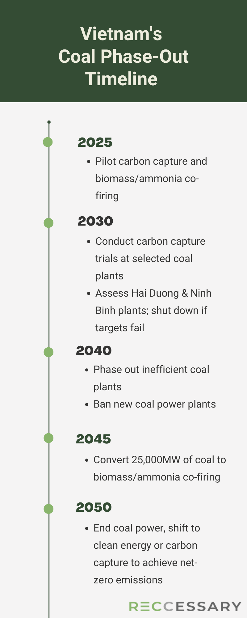 Vietnam is implementing an energy transition action plan, which includes phasing out outdated coal-fired power plants while exploring the feasibility of co-firing biomass and ammonia. (Graph: RECCESSARY/Hsu Tsu-Lin)