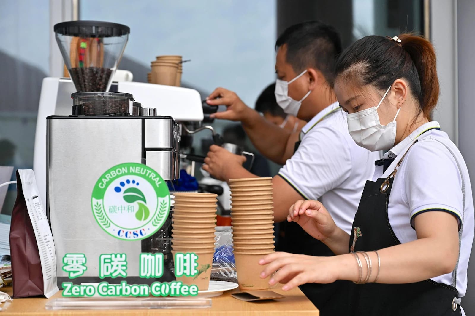 Coffee labelled as zero-carbon being prepared during the Boao Forum for Asia 2022 in Hainan, southern China 