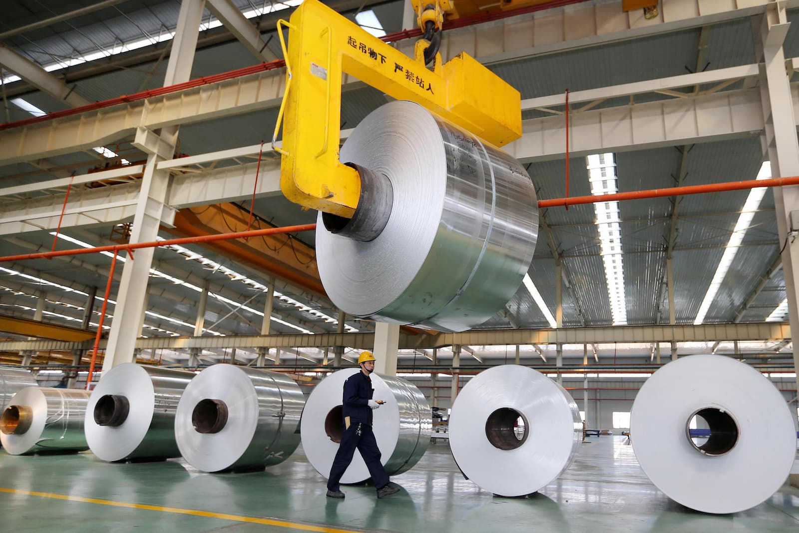 Coiled aluminium sheets at a production plant in Anhui, east China. Aluminium is one of the six categories of products that the EU’s carbon levy will initially cover 