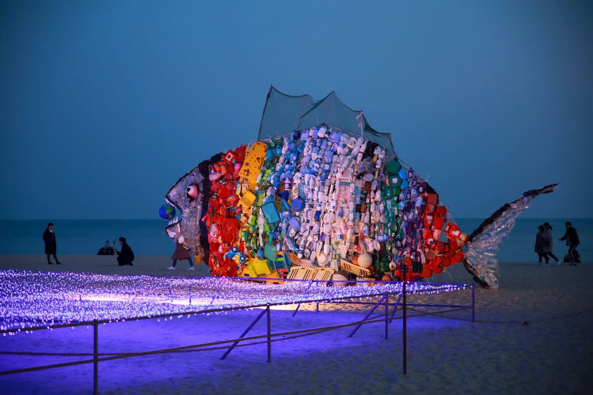 This shoreside sculpture in the South Korean city of Busan was created from plastic waste. The country’s second most-populous city is hosting INC-5 this month, which will be the final round of negotiations on a global, legally binding treaty to curtail plastic pollution