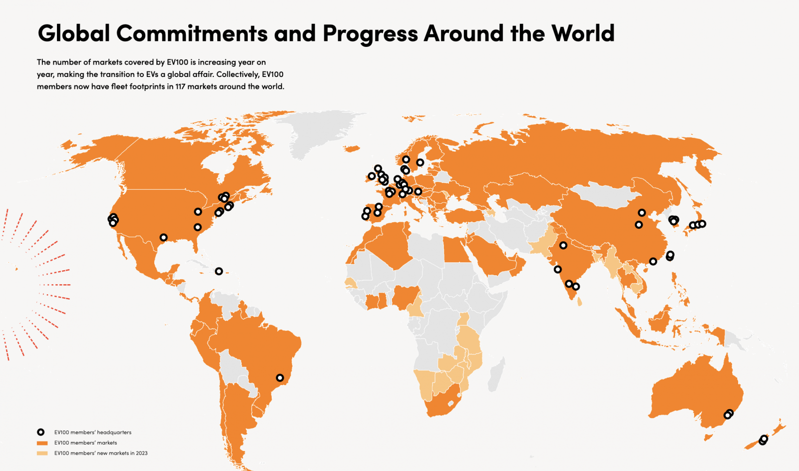 全球加入EV100企業的總部地點分布。