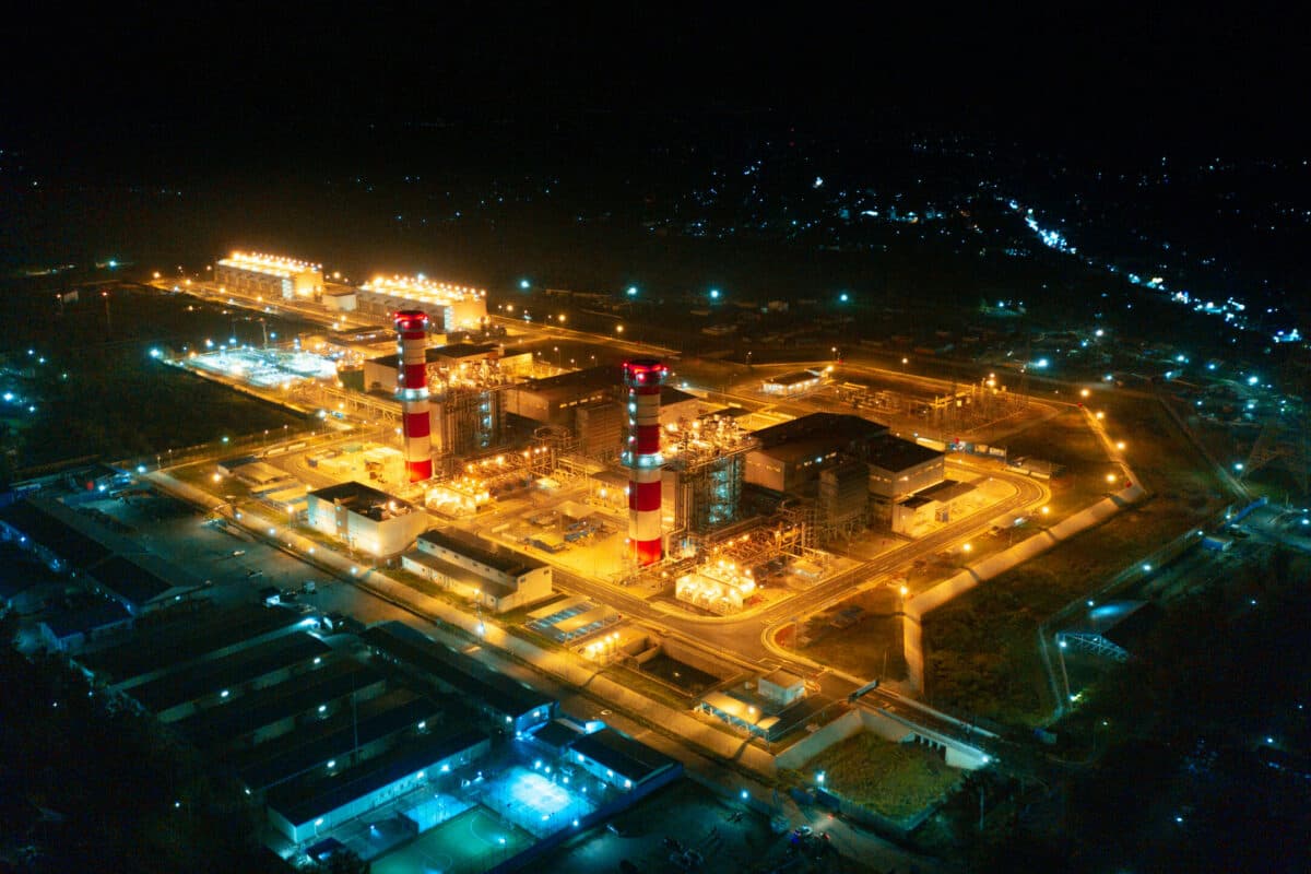 Aerial view of the Java-1 Steam Gas Power Plant or PLTGU in Karawang, the largest integrated power plant in Southeast Asia.