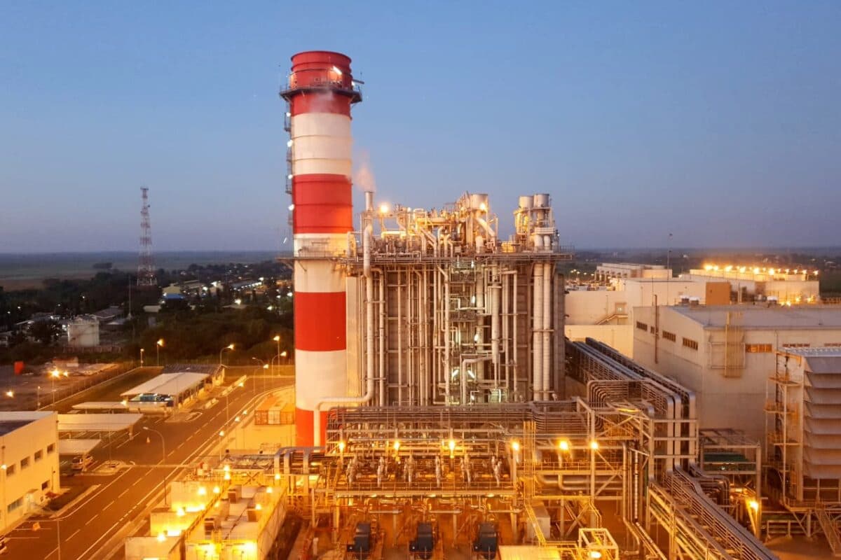 Aerial view of the Java-1 Steam Gas Power Plant or PLTGU in Karawang, the largest integrated power plant in Southeast Asia.