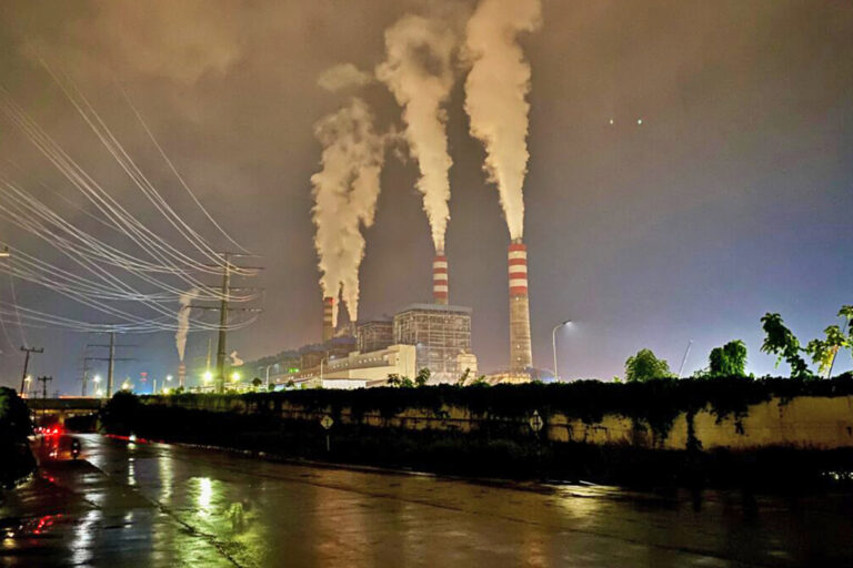 A coal-fired power plant at night in the nickel industrial area in Halmahera. Image by Rabul Sawal/Mongabay Indonesia.