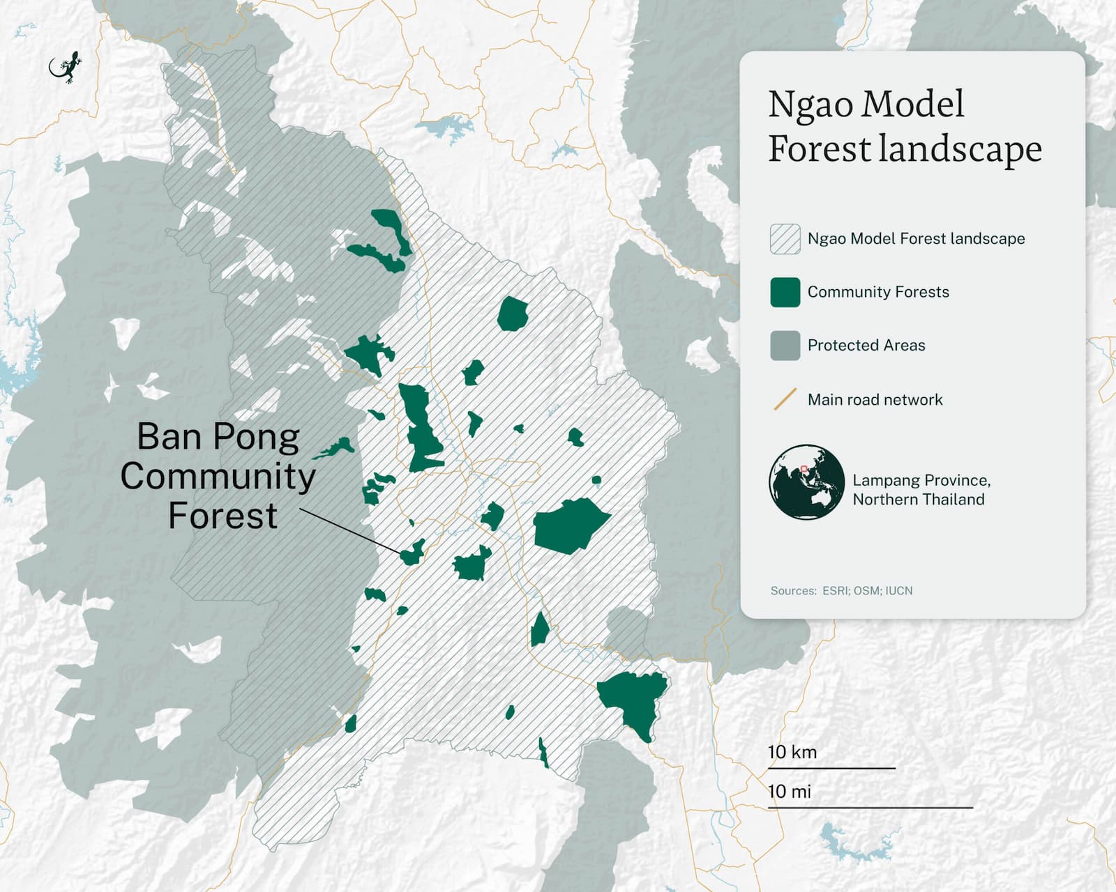 Location of the Ban Pong Community Forest in the Ngao district of Lampang province in Thailand. Map by Andrés Alegría/Mongabay.