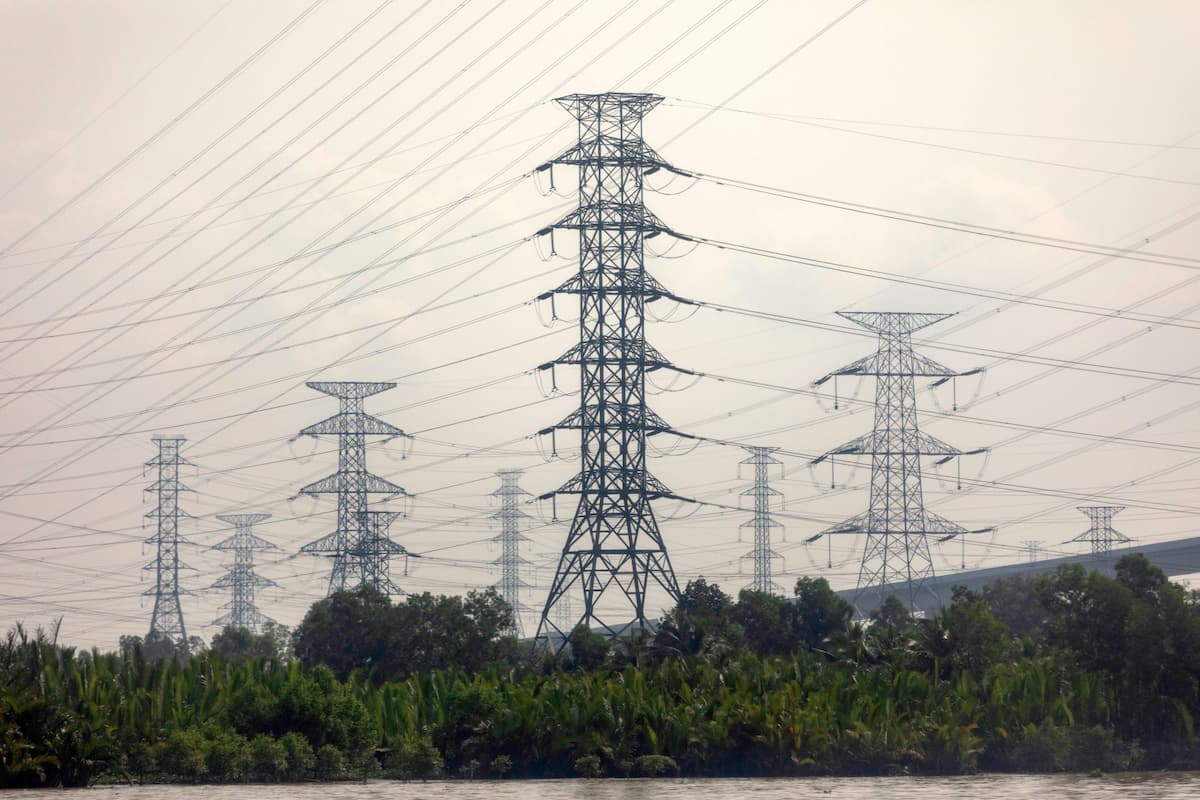 High-voltage power lines in rural Vietnam (Image: Nguyễn Thanh Phong / Alamy)