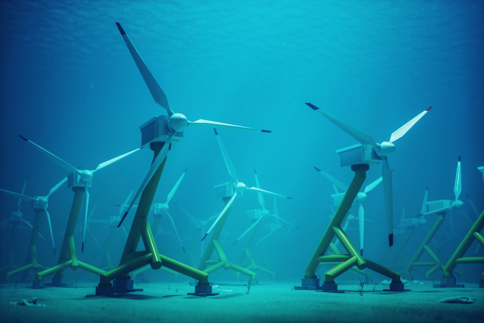 潮流能的水下發電設備。潮流能利用潮汐海水流動的動能，自其中取得能量，因此流速越快發電量越高。